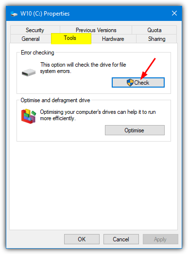 Windows 10 check drive