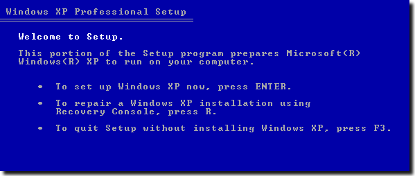 Windows XP Setup Screen