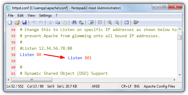 change xampp listen port