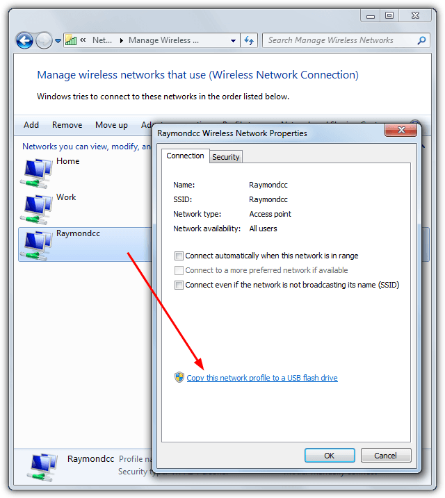 copy network profile to usb