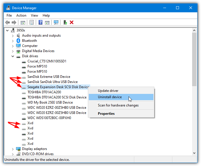 Device manager uninstall hidden