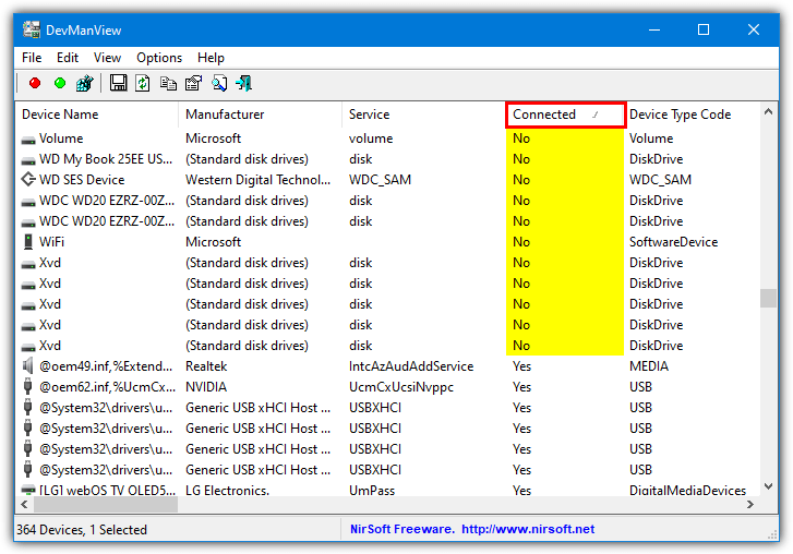 Devmanview not connected devices