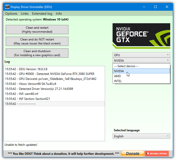 Display driver uninstaller