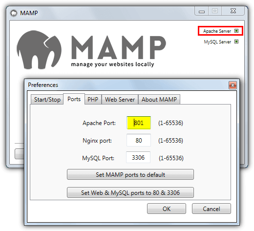 Apache server at port