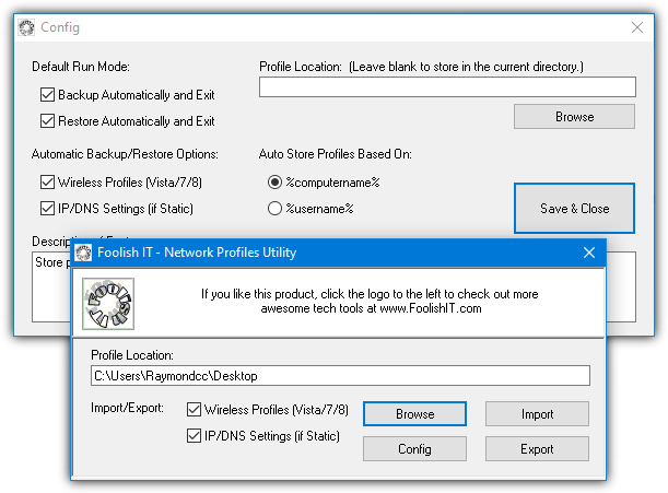 Network profiles utility 1