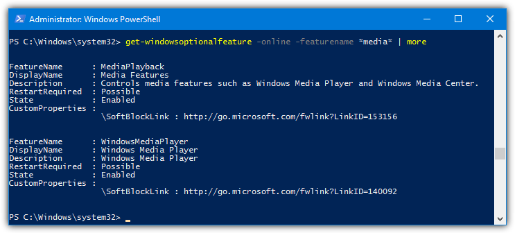 powershell feature information
