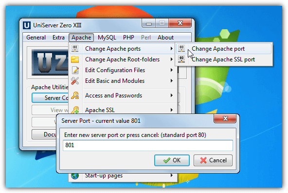 uniserver change port