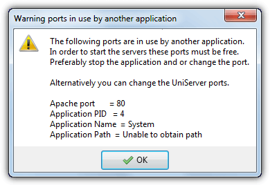 uniserver port warning