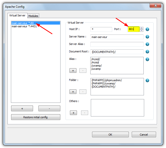 uwamp change ports