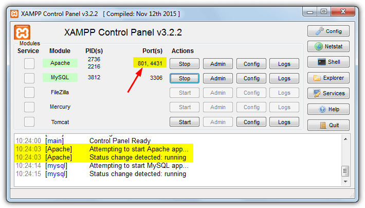 xampp apache server running