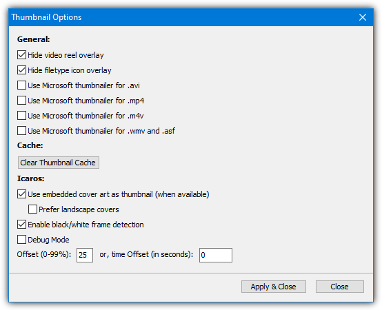 Codec tweak tool thumbnail options