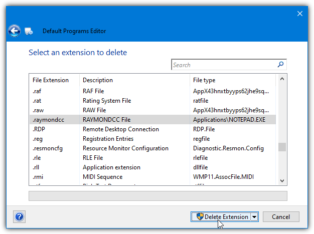 Default programs editor delete extension