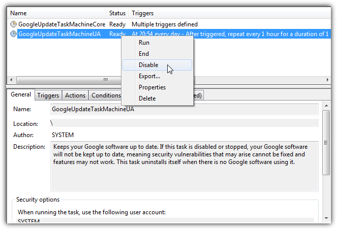 disable google update task