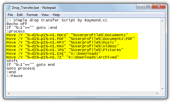 drop transfer multiple functions