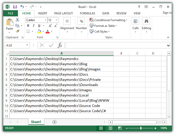 Excel createdirsfullpaths