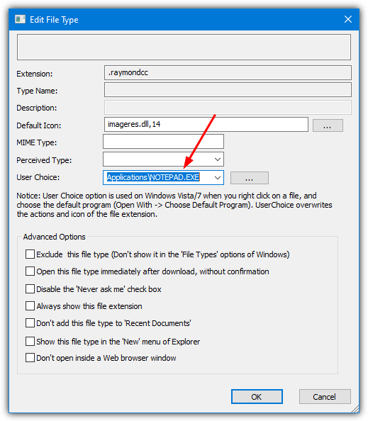 Filetypesman delete user choice