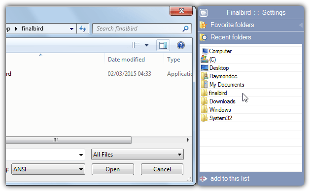 finalbird dialog popup