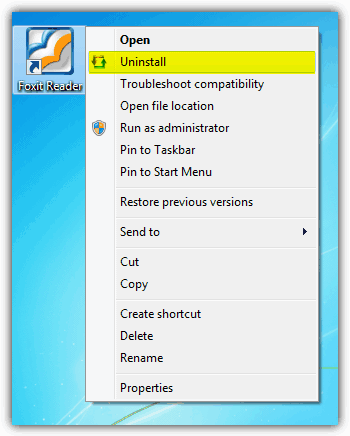 menu uninstaller context entry