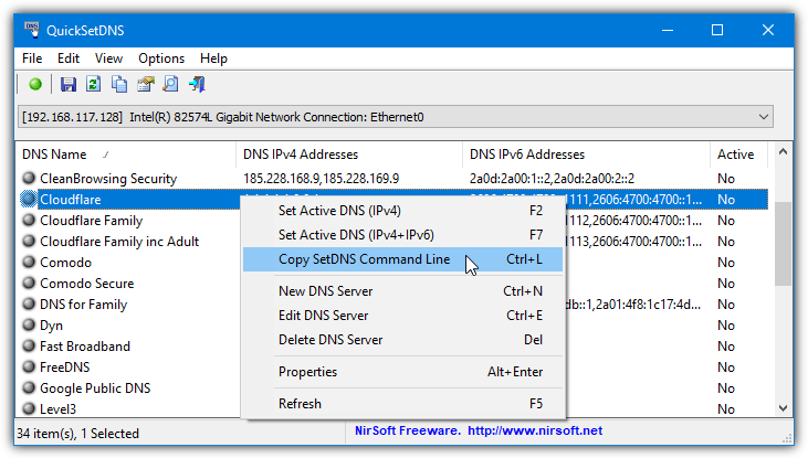 Quicksetdns command line