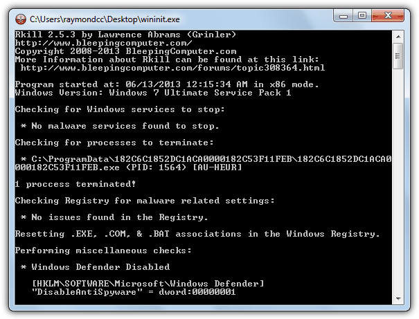 rkill finding and killing fake antivirus