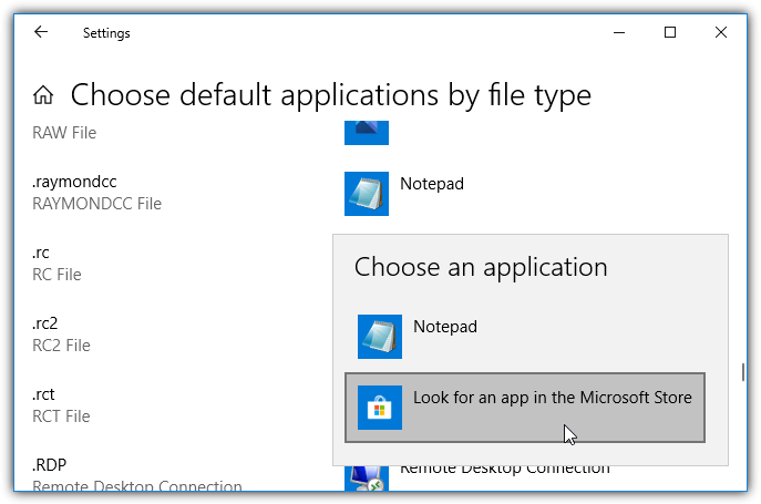 Windows apps by file type