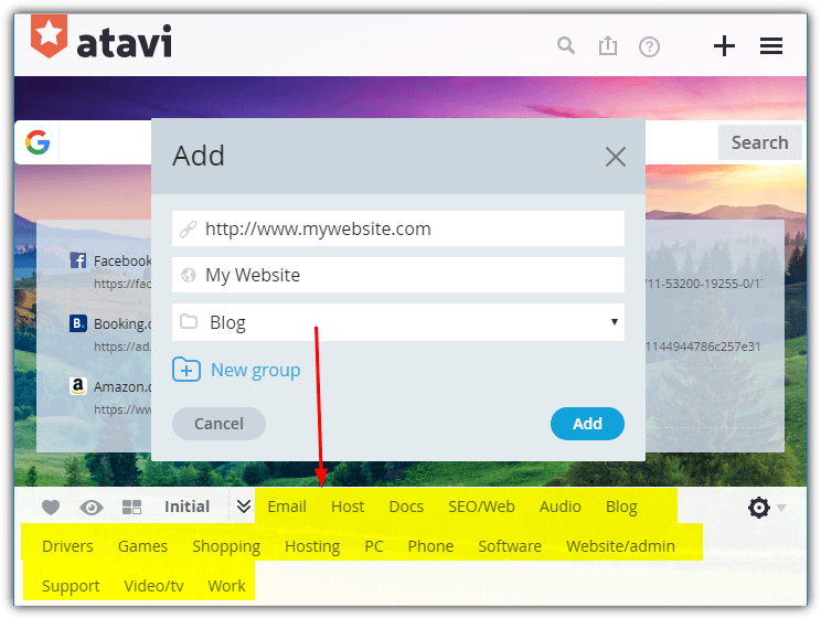 add bookmark to atavi