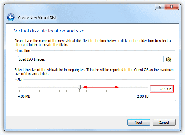 Virtual disk location and size