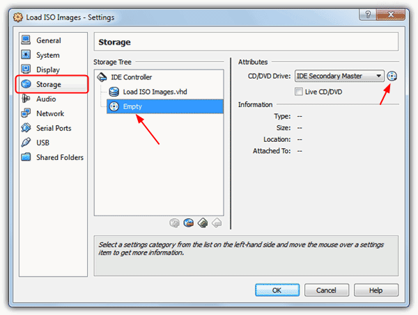 Load ISO Images in VirtualBox