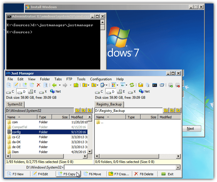 copy registry files with file manager
