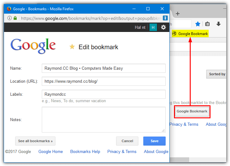 add new google bookmark