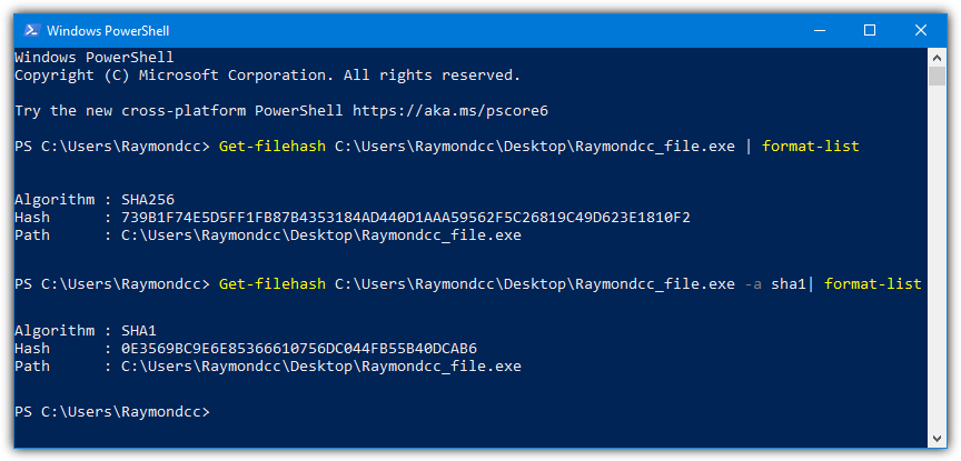 powershell get-filehash