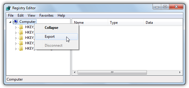 regedit export registry