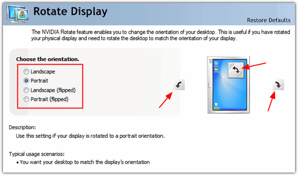 rotate monitor via the nvidia control panel