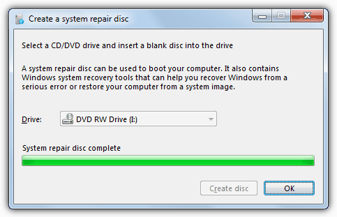 recdisc Create System Repair Disc