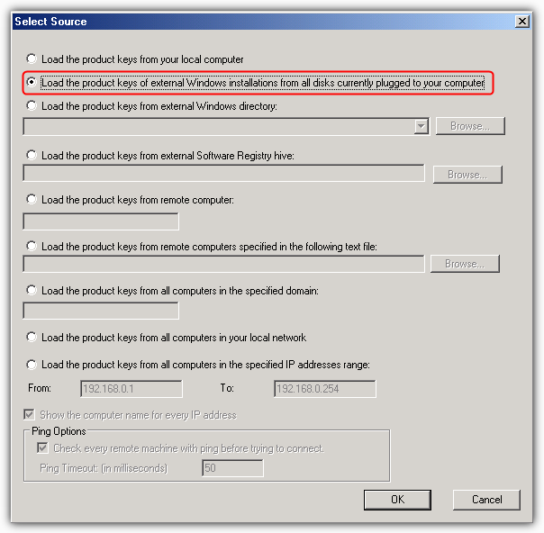 load the product keys of external Windows