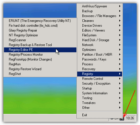 registry editor for PE