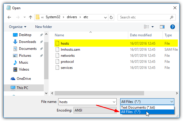view hosts file in notepad