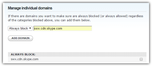 enter skype block url into opendns