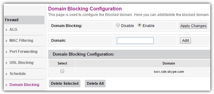 domain blocking feature in router