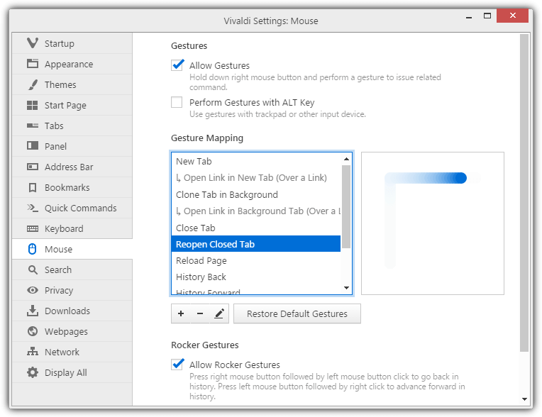 vivaldi mouse gestures