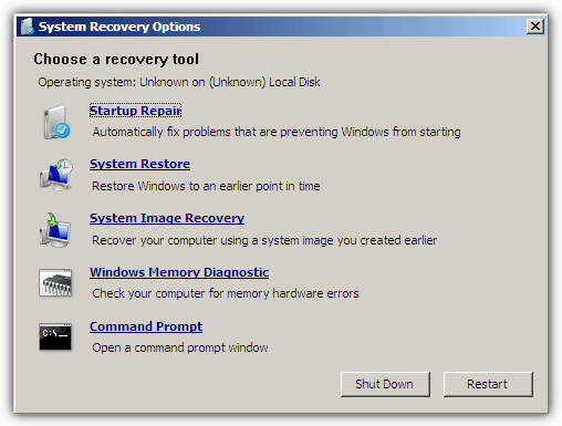 System Recovery Options USB