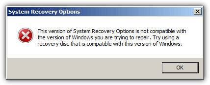 windows recovery options error