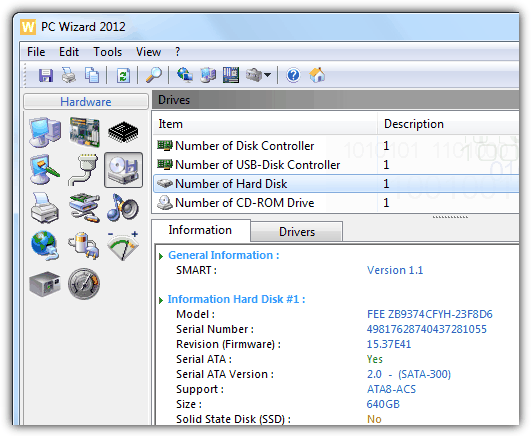 pc wizard hard disk serial