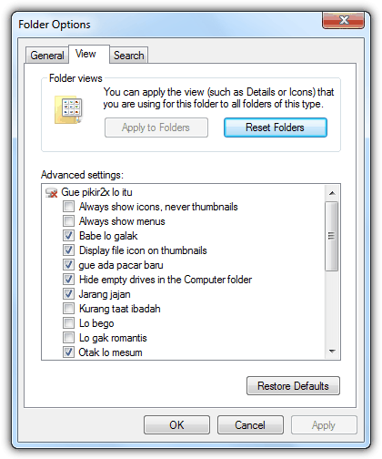 Folder Options Advanced Settings Corrupted