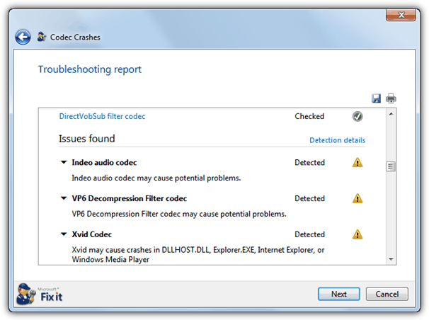 Microsoft Fix it codec tool