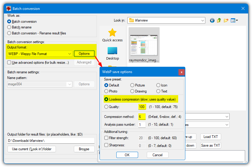 Irfanview compress webp