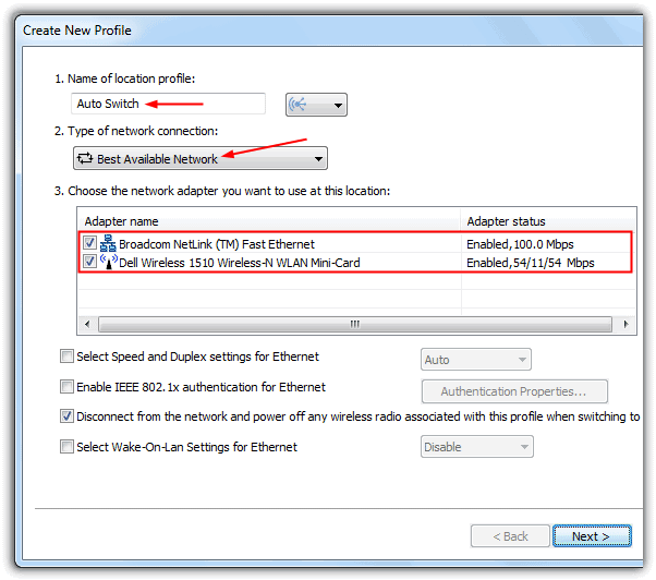 Access Connections Create New Profile