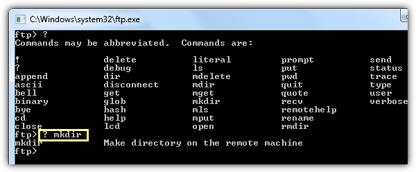 ftp command line description