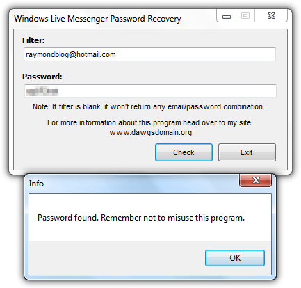 windows live messenger password recovery