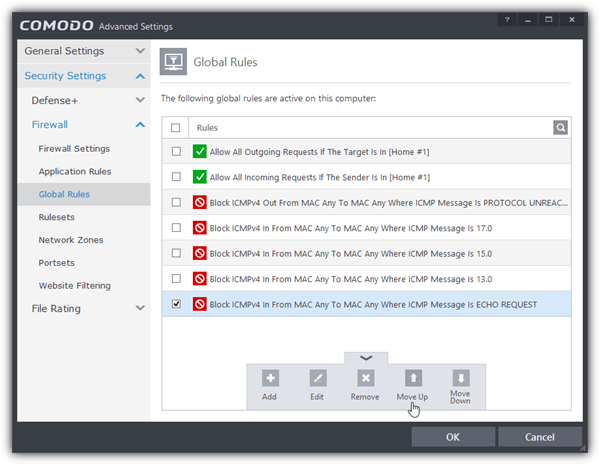 comodo global rules